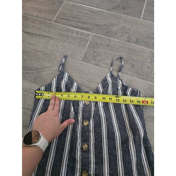 Women's Abercrombie & Fitch Long Crop Tank Top Buttons Blue and White Stripes Si - Picture 3 of 6